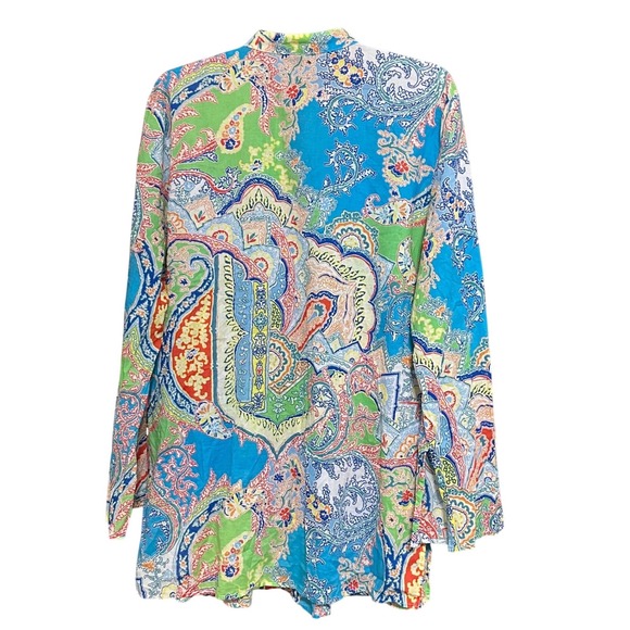LAUREN RALPH LAUREN Women's XL Paisley Pleated V Neck Long Sleeve Tunic Blouse - Picture 7 of 9